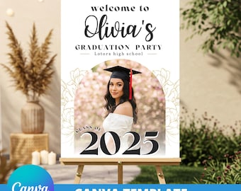 Modèle sur toile de plaque de bienvenue de la promotion 2026, photo de bienvenue pour l'obtention du diplôme modifiable, accueil de remise des diplômes minimaliste moderne.