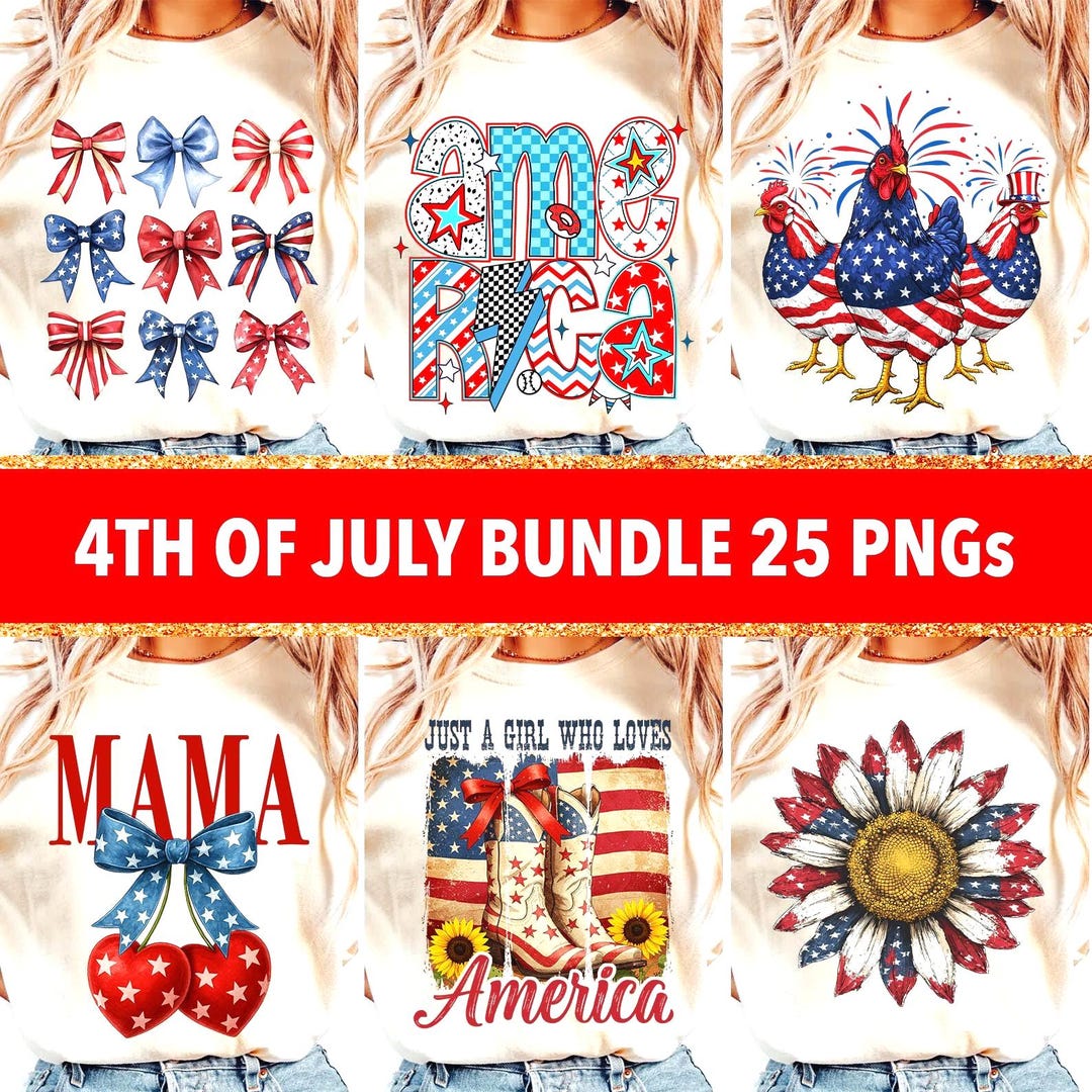 Retro 4th of July PNG Bundle: 25 Pngs Preppy America Coquette Designs ...