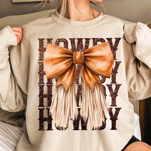 Western Cowgirl Howdy PNG: Leather Bow Shirt Design (Digital Download)