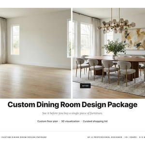 Custom Dining Room Design Package, E-Design Service with 2D Floor Plan, 3D Render & Curated Shopping List, Virtual Interior Design