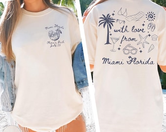 Chemise personnalisée Bachelorette Comfort Colors® sur le thème de la plage, t-shirt Miami Bachelorette, chemise EVJF, t-shirt thème tropical avec amour
