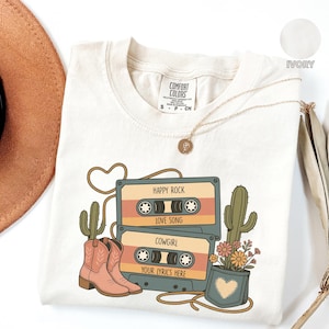 Koszulka z niestandardową kasetą magnetofonową Comfort Colors®, spersonalizowana nazwa piosenki, niestandardowa koszulka z muzyką country, prezent na koncert country dla kobiet
