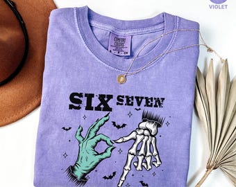 Comfort Colors® 6 7 Meme Shirt, Funny Skeleton Hands Tee, Halloween Couples Shirt, Trendy Shirt, Six Seven T-shirt, 67 Couples Tee