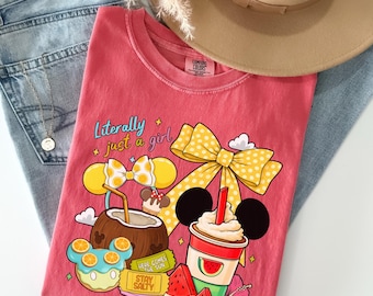 Buchstäblich nur ein Mädchen Disney Comfort Colors® Shirt, Disney Coquette Bow Shirt, Disney Sommerferien T-Shirt, süßes Disney Girls Trip Shirt