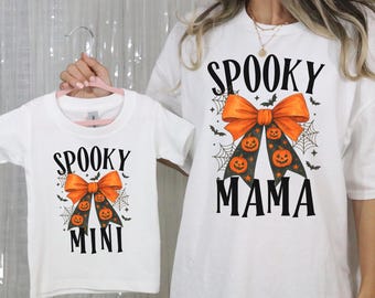 Spooky Mama Spooky mini bijpassende Halloween-shirts, moeder en dochter Coquette Ghost-shirt, leuke familie-T-shirts Halloween, Fall Vibes-T-shirt