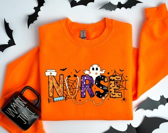 Nurse Halloween Sweatshirt, Halloween Ghost Nurse Shirt, Spooky Nurse Hoodie, Halloween Nurse Gift, Nurse Boo Crew Sweatshirt, Fall Nurse