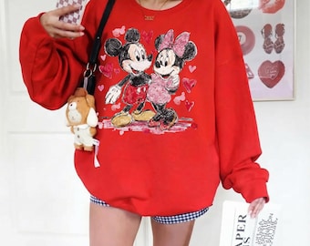Retro Mickey Minnie Valentine Sweatshirt, Disney Valentines Womens Sweater, Mickey Minnie Couple Hoodie, Disneyland WDW Lovers Sweat Gift