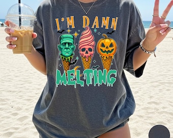 Camiseta Summerween Comfort Colors®, camiseta de verão para o Halloween, camiseta de praia, camiseta de verão para o Halloween, camiseta com estampa de abóbora assustadora