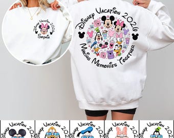 Disney Vacation 2026 Making Memories Together Sweatshirt, Custom Name Disney Family Matching Sweat,Walt Disney World Trip Mickey and Friends