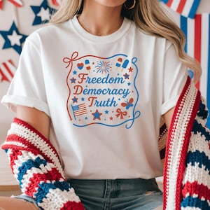 Patriotic Subtle FDT Shirt, Coquette Bow patriotic Tshirt, Independence Day Tee, 4th of July FDT shirt, America Tee, Freedom Democracy Truth