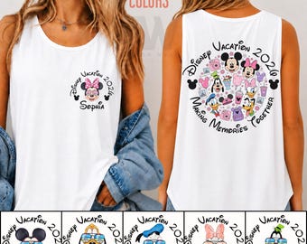 Camiseta sin mangas Comfort Colors® "Creando recuerdos juntos" de Disney Vacation 2026, con nombre personalizado y camisetas a juego para el viaje familiar a Disney con Mickey y sus amigos.