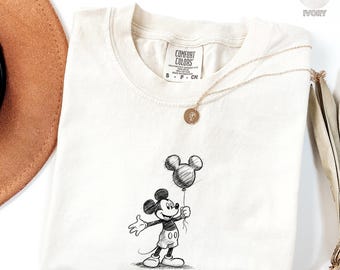 Vintage Disney Sketch Comfort Colors® Shirt, Minnie Mouse Classic Sketch Cute Tee, Vintage Mickey TShirt, Disney Family Vacation Trip Shirt