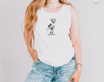 Vintage Disney Sketch Comfort Colors® Tank Top, Minnie Maus Klassische Skizze Süßes Shirt, Vintage Mickey Tanktop, Disney Familienurlaub
