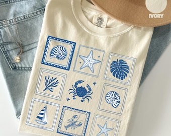 Camiseta SeaShell Beach Comfort Colors®, camiseta con estética costera, camiseta para amantes del verano, camiseta para amantes de la playa, regalo para amantes del océano, camiseta playera preppy