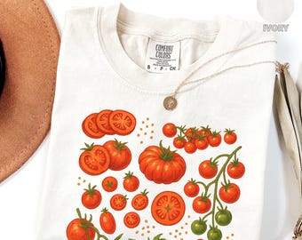Tomato Comfort Colors®-skjorta, fruktskjorta, botanisk skjorta, Cottagecore Clothing vegansk skjorta, trädgårdsskjorta grönsakskjorta, estetiska kläder