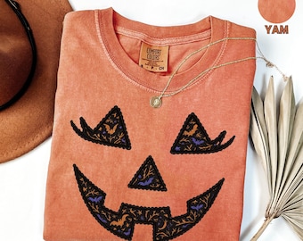 Pumpkin Face Halloween Comfort Colors® Shirt, Halloween Mama Shirt, Womens Halloween Tee, Spooky Girl Pumpkin Shirt, Spooky Vibes