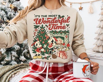 Retro Vintage Mickey Minnie Christmas Sweatshirt, It's The Most Wonderful Time of The Year Xmas Sweat, Mickey's Very Merry Christmas Hoodies