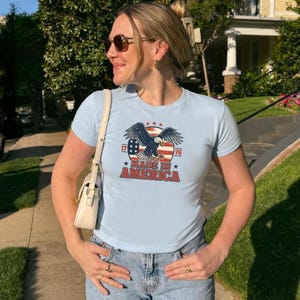 America Eagle Crop Top, Red White Blue Tee, Memorial Day Baby Tee, July 4th Crop top, Womens 1776 July Patriotic Shirt, Womens July 4th Tee