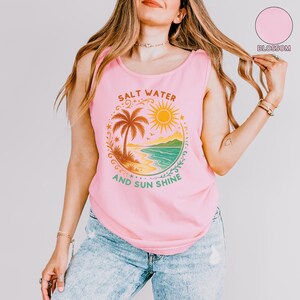Salt Water And Sun Shine Comfort Colors® Tank Top, Retro Beach Tank, Tropical T-Shirt, Summer Vibes Shirt, Sunshine Shirt, Trendy Summer Top
