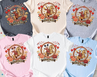 Disney Year Of The Horse 2026 Shirt, Mickey & Friends Chinese New Year Sweatshirt, Minnie Zodiac Tee, Daisy And Donald Lunar 2026 T-Shirt