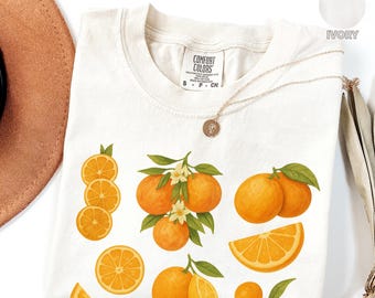 Vintage Orange Comfort Colors® Shirt, Citrus Foodie Aesthetic, Foodie Graphic Tee, Art Graphic Fruit Shirt, Pastel Drawing Oranges Tee