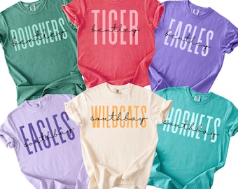 Camiseta personalizada de mascota escolar Comfort Colors®, camiseta con el logotipo de la escuela, regalo de camiseta de mascota del equipo, regalos con nombre personalizado para la vuelta al cole, camiseta deportiva personalizada