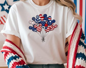 Mickey Ballon US-Flagge Disney glücklich 4. von Juli Shirt, BTW Disneyland USA Glücklicher Unabhängigkeitstag 1776 T-Shirt, Disney Familienreise Amerika Shirt