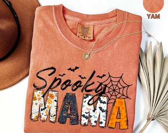 Spooky Mama Comfort Colors® Shirt, Retro Halloween Shirt For Mother, Halloween Mom Gift, Ghost Mama Tshirt, Spooky Season Tee, Retro Shirt