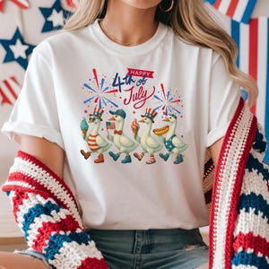 Happy 4th Of July Goose Shirt, Independence Day Tee, American Ducks Babysuit, Patriotic USA Flag T-Shirt, Funny Fourth Of July Duck Toddler