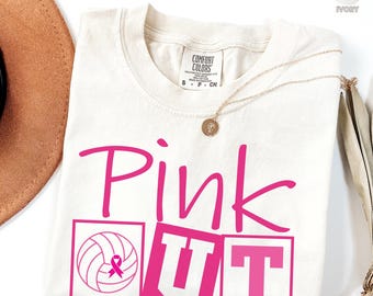 Pink Out Volleyball Comfort Colors® Shirt, In October We Wear Pink Shirt, Breast Cancer Awareness Fighter Shirt,Coquette Pink Bow Ribbon Tee