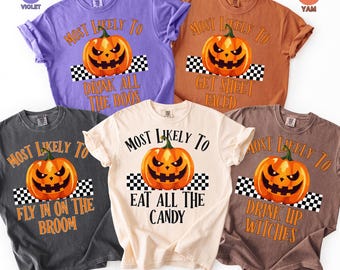 Citrouille d'Halloween personnalisée : chemises Comfort Colors® les plus adaptées, fête d'Halloween assortie, chemises de famille personnalisées, chemises de groupe d'Halloween