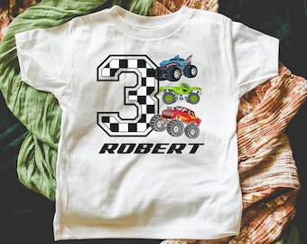 Chemise d'anniversaire de voitures de course personnalisée, anniversaire de Monster Truck, chemise de voiture de course personnalisée, chemise d'anniversaire de Monster Truck, chemise Monster Truck