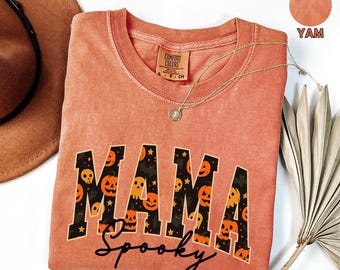 Spooky Mama Comfort Colors® Shirt, Retro Halloween Shirt For Mother, Halloween Mom Gift, Ghost Mama Tshirt, Spooky Season Tee, Retro Shirt