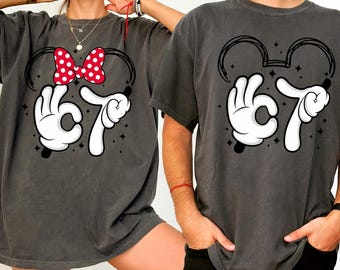 Disney Mickey and Minnie Six Seven Meme Comfort Colors® Shirt, Funny Number Six Seven Trendy Shirt, Mickey Couple 67 Holiday Party Tee