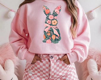 Floral Easter Shirt, Easter Sweatshirt, Coquette Bow Easter Tshirt, Easter Rabbit Hoodie, Easter Shirts for Women, Easter Bunny Shirt