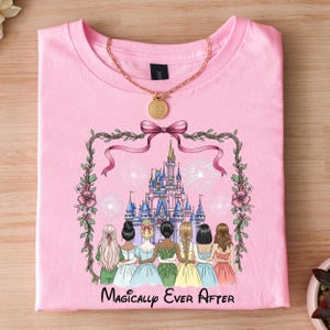 Coquette Bows Watercolor Disney Princess Shirt, Disney Castle Girl Trip 2025 Matching Tee, Disney Aurora Ariel Belle Cinderella Tiana Shirt