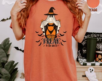 Koszulka Freak In The Sheets Halloween Comfort Colors®, zabawna koszulka z duchem z prześcieradła, koszulka retro z humorem dla dorosłych, upiorny cytat, koszulka Freak Halloween