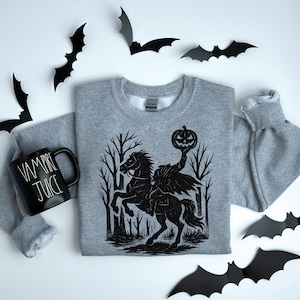Headless Horseman Sweatshirt, Halloween Unisex Sweatshirt, Fall Apparel, Scary Costume Hoodie, October Festive Sweatshirt, Horror Lover Gift