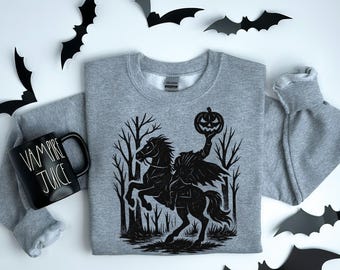 Bluza z jeźdźcem bez głowy, bluza unisex na Halloween, odzież jesienna, bluza z kapturem w strasznym kostiumie, październikowa bluza świąteczna, prezent dla miłośnika horrorów