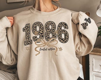 Retro verjaardagssweatshirt 1986, trui met luipaardprint 40e verjaardag, leuk Moederdagcadeau, veertigste geboortetrui voor vrouwen, geboren in 1986