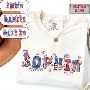 Magliette personalizzate per il 4 luglio con nome corrispondente per la famiglia Comfort Colors®, maglietta personalizzata con patriottismo americano per la famiglia, maglietta celebrativa, maglietta con amore per gli USA