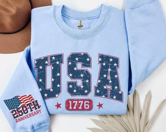 Sudadera con capucha del 250.º aniversario de Estados Unidos, con la bandera de EE. UU. en la manga, con capucha del semiquincentenario de Estados Unidos