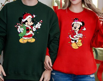 Micky Minnie Maus Weihnachten Sweatshirt, Disney Weihnachten Urlaub Familie Passende Pullover, Paar Passende Disney Weihnachten Crew Hoodie