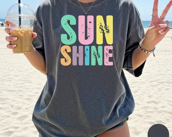 Sunshine Unisex Comfort Colors® Shirt, Beach Life Gift for Her, Summer Trendy Tee, Distressed Neon Beach Tee, Lake Pool River Birthday Gifts