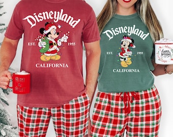 Disneyland 1955 Californië Christmas Comfort Colors®-shirt, bijpassende shirt Mickey Minnie Mouse-paar, vintage Disney Family-T-shirt, kerstcadeau