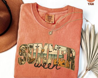 Summerween Horror Comfort Colors® T-shirt, Halloween Shirt, Scary Tee, Horror Fan Gift, Spooky Summer Graphic T-shirt, Beach Vibes Shirt