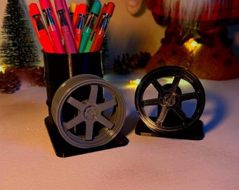 Car Wheel Rim Pen Holder – 3D Printed Desk Organizer for Car Lovers