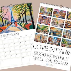 Office Wall Calendar  2026 Art Wall Calendar 2026 French Wall Art Monthly Planner 2026 Gift for Travel Paris Gift for Her College Wall Art