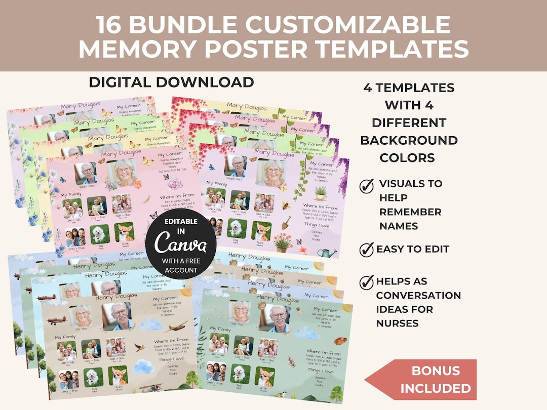 Ram Memory Posters Memory Poster Bundle Canva Templates for Senior Care Personalized ...