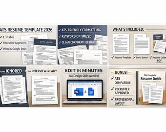 ATS Lebenslauf Vorlage 2026 • Professionelles Anschreiben + Referenzen • Bearbeitbares Word Google Docs • Anwendungsleitfaden • Unternehmens-Lebenslauf